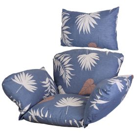 Egg Chair Cushion Hanging Basket Seat Cushion Thicken Soft Egg Swing Chair Pad Hanging Egg Chair Cushion with Headrest (Option: PadBlueBeigeLeaf)