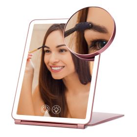 Folding Travel Makeup Mirror With 10X Magnifying Mirror 3 Color LED Lights Dimmable Brightness Rechargeable Battery Tabletop Portable Cosmetic Mirror (Option: MirrorLightS)