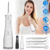 Portable Water Dental Flosser Cordless Rechargeable Dental Oral Irrigator IPX7 Waterproof Teeth Cleaner with 4 Modes 4 Nozzles 10.15oz Detachable Wate
