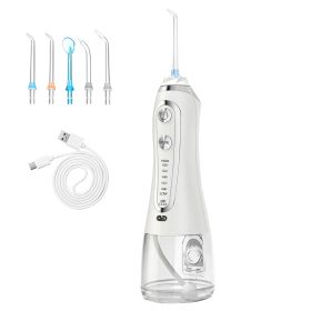 Portable Water Dental Flosser Cordless Rechargeable Dental Oral Irrigator IPX7 Waterproof Teeth Cleaner with 5 Modes 5 Nozzles 10.14oz Detachable Wate (Option: DentalFlosserWhite)