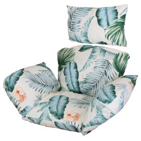 Egg Chair Cushion Hanging Basket Seat Cushion Thicken Soft Egg Swing Chair Pad Hanging Egg Chair Cushion with Headrest (Option: PadBeigeBlueLeaf)