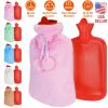 2L Hot Water Bottle w/ Plush Cover Classic Natural Rubber Hot Water Bag Feet Warmer For Pain Relief Hot Compress Heat Therapy Warm Neck Shoulders