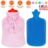 2L Hot Water Bottle w/ Plush Cover Classic Natural Rubber Hot Water Bag Feet Warmer For Pain Relief Hot Compress Heat Therapy Warm Neck Shoulders