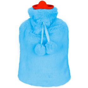 2L Hot Water Bottle w/ Plush Cover Classic Natural Rubber Hot Water Bag Feet Warmer For Pain Relief Hot Compress Heat Therapy Warm Neck Shoulders (Option: HotWaterBottleBlue)