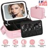 Travel Makeup Bag with LED Mirror Makeup Case Organizer with 3 Light Colors Adjustable Dividers Brush Holder Magnifying Mirror Shoulder Strap Luggage
